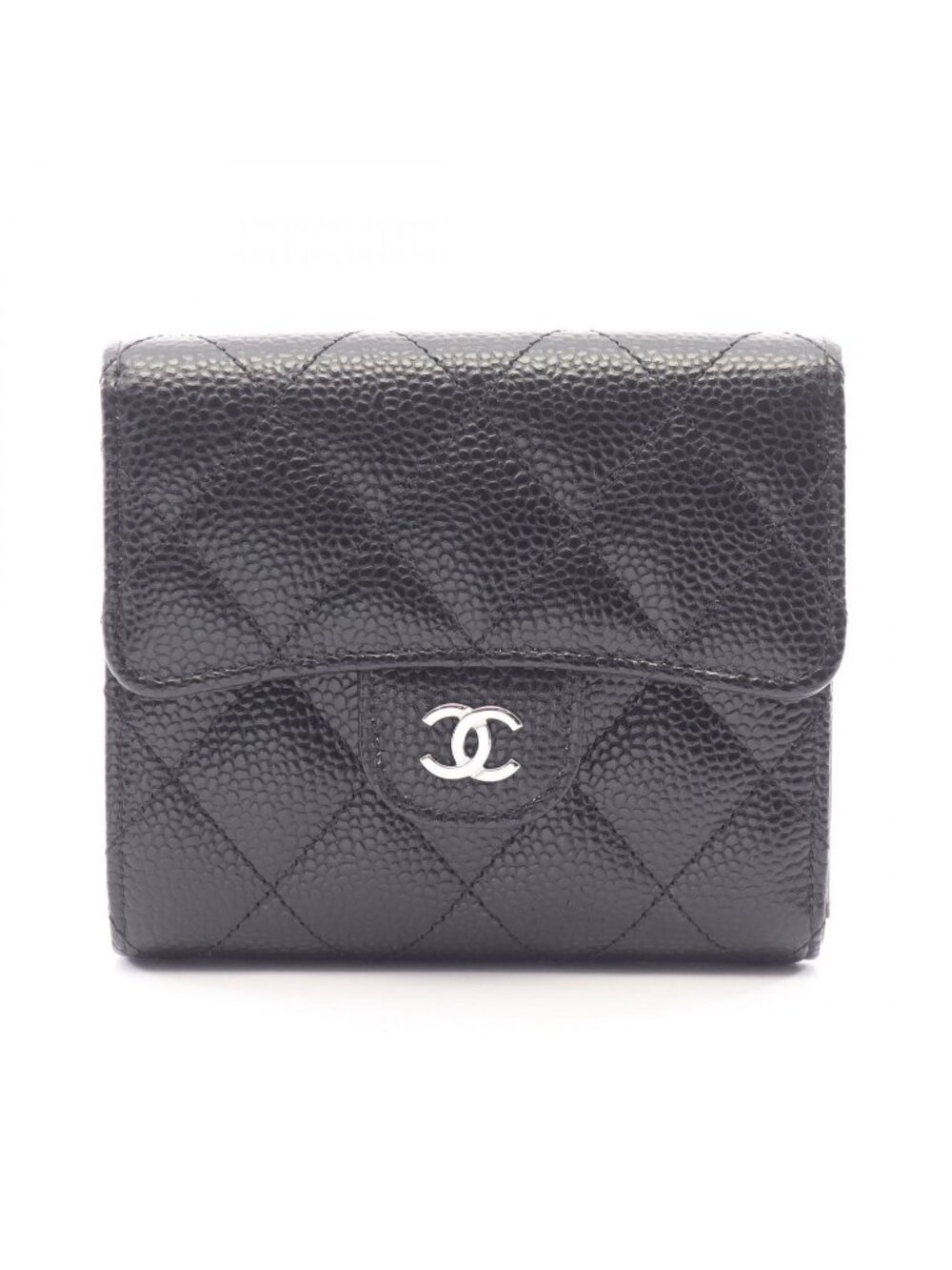 Chanel Trifold Wallet Classic Small Flap Black Caviar Leather Quilted